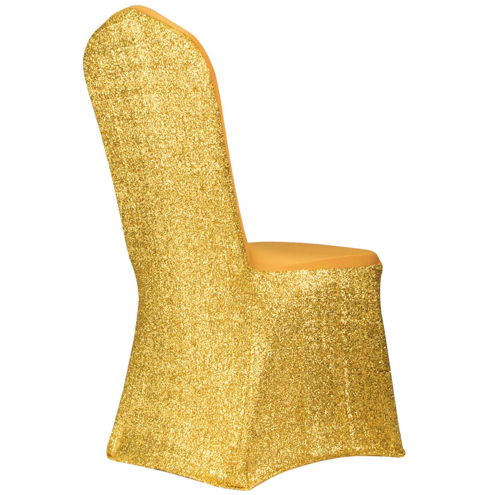 Time to Sparkle 6pcs Glitter Chair Cover Spandex Universal Stretch Slipcovers Wedding Banquet Party, Glitter-Gold