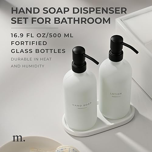 Miniatura 2 de MaisoNovo Dispensador de jabón de 3 piezas  Botellas blancas de 16.9oz con bombas de acero inoxidable negras