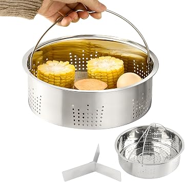 Stainless Steel Vegetable Steamer Basket, Insert Steaming Rack with Handle, Mesh Steaming Basket Holder Trio Separator Set for Pressure CookingSIZE8.27 * 5.12inch