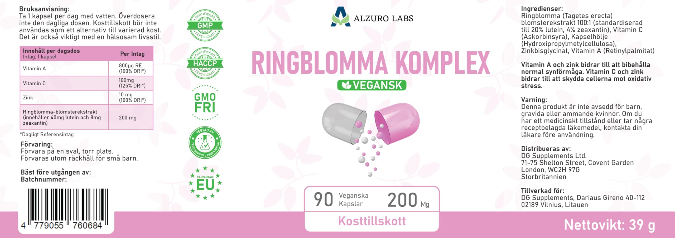 Lutéine 40 mg & Zéaxanthine 8 mg | complexe yeux hautement dosé | vitamines A, C & zinc | vision normale | 90 gélules végétales | BPF & testé en laboratoire tiers