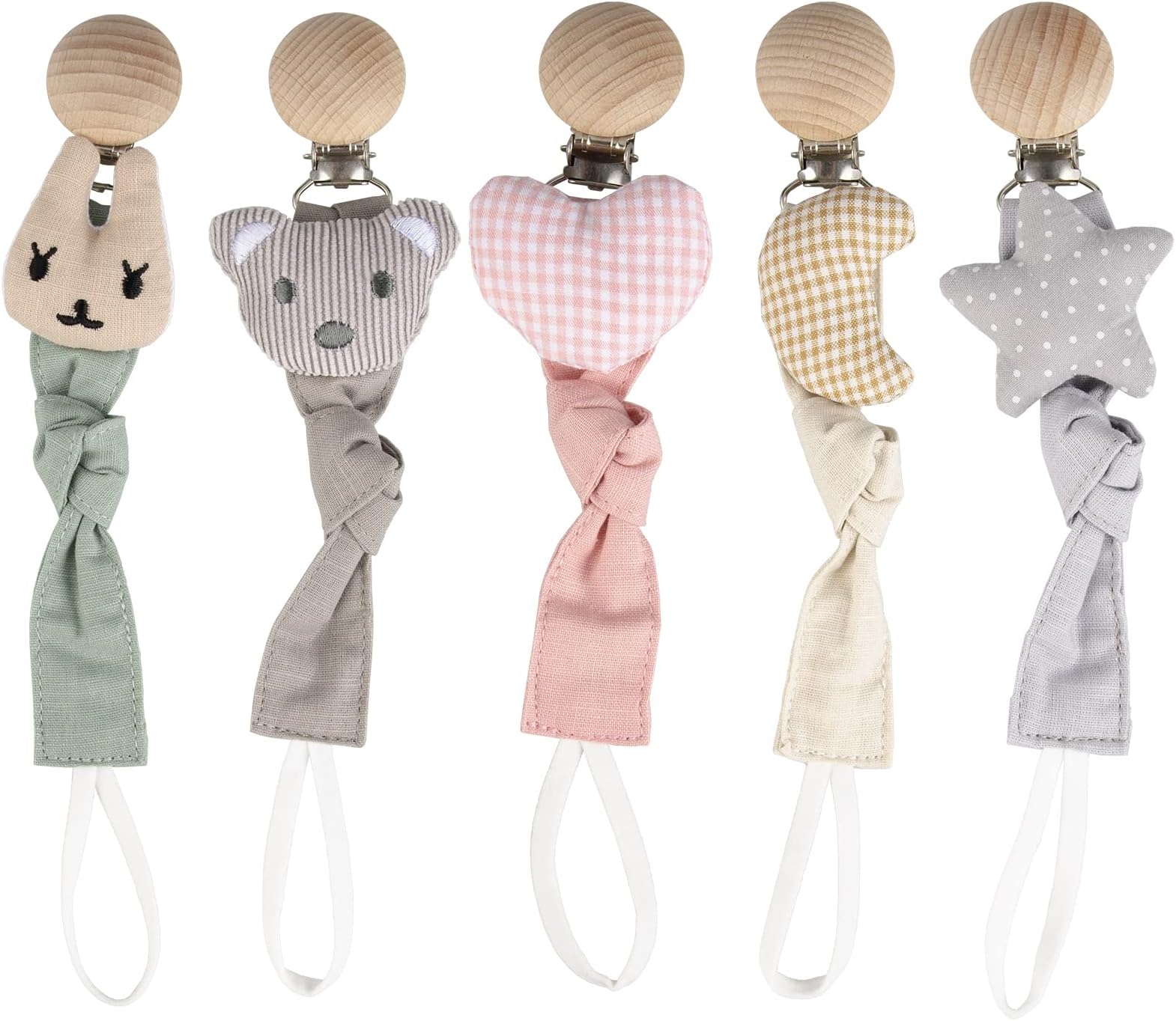 Pacifier Clips - 5 Pack Paci Holder Baby Boys Girls - Teething Beads Soothie Binky Clips Teether Toys - Best Gift Idea for Toddlers