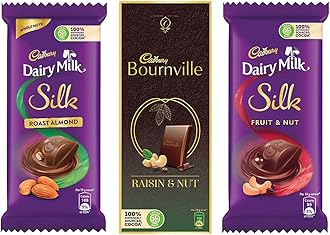 Cadbury Chocolates Combo (2 x Silk Roast Almond 58g, 2 x Silk Fruit and Nut 137g and 2 x Bournville Raisin Nut 80g)