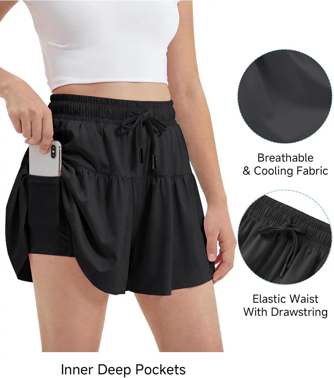 Stelle Butterfly Shorts Girls with Pocket Athletic Flowy Short 2 in 1 Dance Cheer Running Tennis Sports Skort 4-15 Years - Image 4