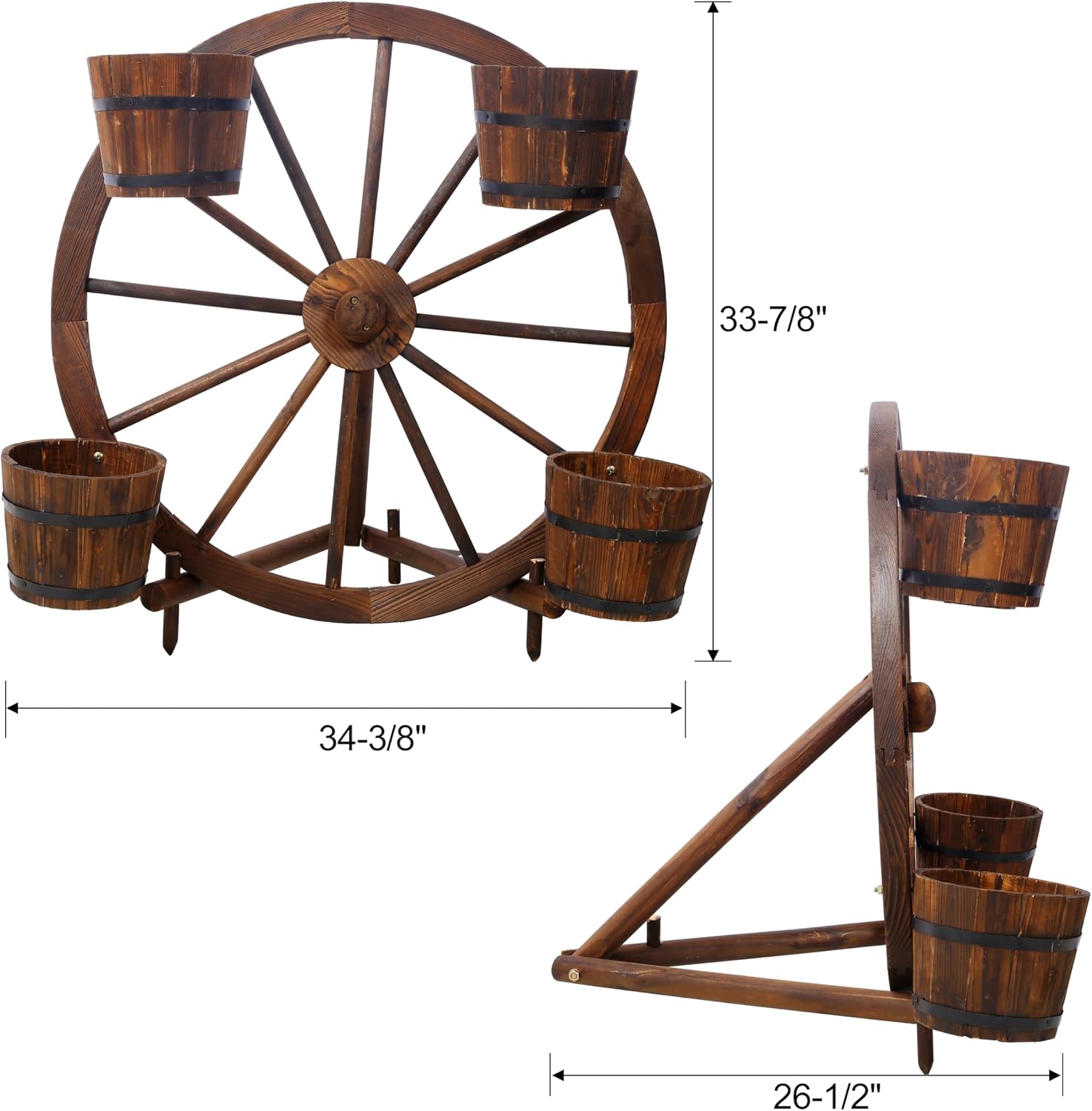 Wooden Wagon Planters for Outdoor or Indoor Plants with 4 Wheels and Handle & Drain Hole, Decorative Flower Planter for Patio, Balcony, Garden Succulent Flower Pot (Brown-D)