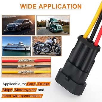 NAOEVO 3 Pin Connector Waterproof, 16 AWG 3 Wire Connectors, 6 Kits | PA66 Nylon Male and Female Automotive Wire Connectors with Heat Shrink Tubing, Plug-and-Play for Car, Motorcycle, Truck, Boat