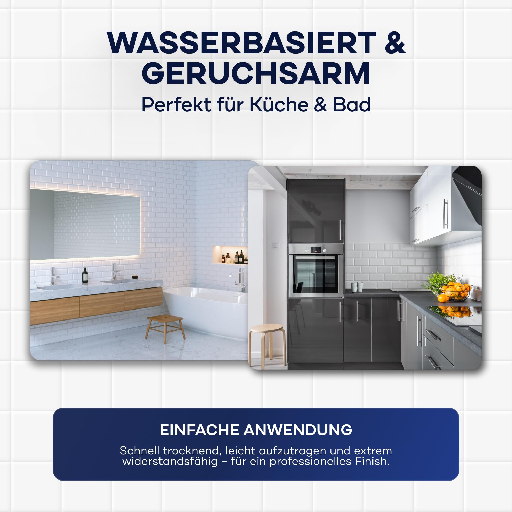 Plid® Fliesenfarbe Badezimmer & Küche [FEUCHTIGKEITSBESTÄNDIG] Fliesenlack Cremeweiß 2,25l fürs Bad - Fliesen neu streichen & lackieren im Innenbereich - 3in1 Fliesen Farbe Lack - Made in Germany Set