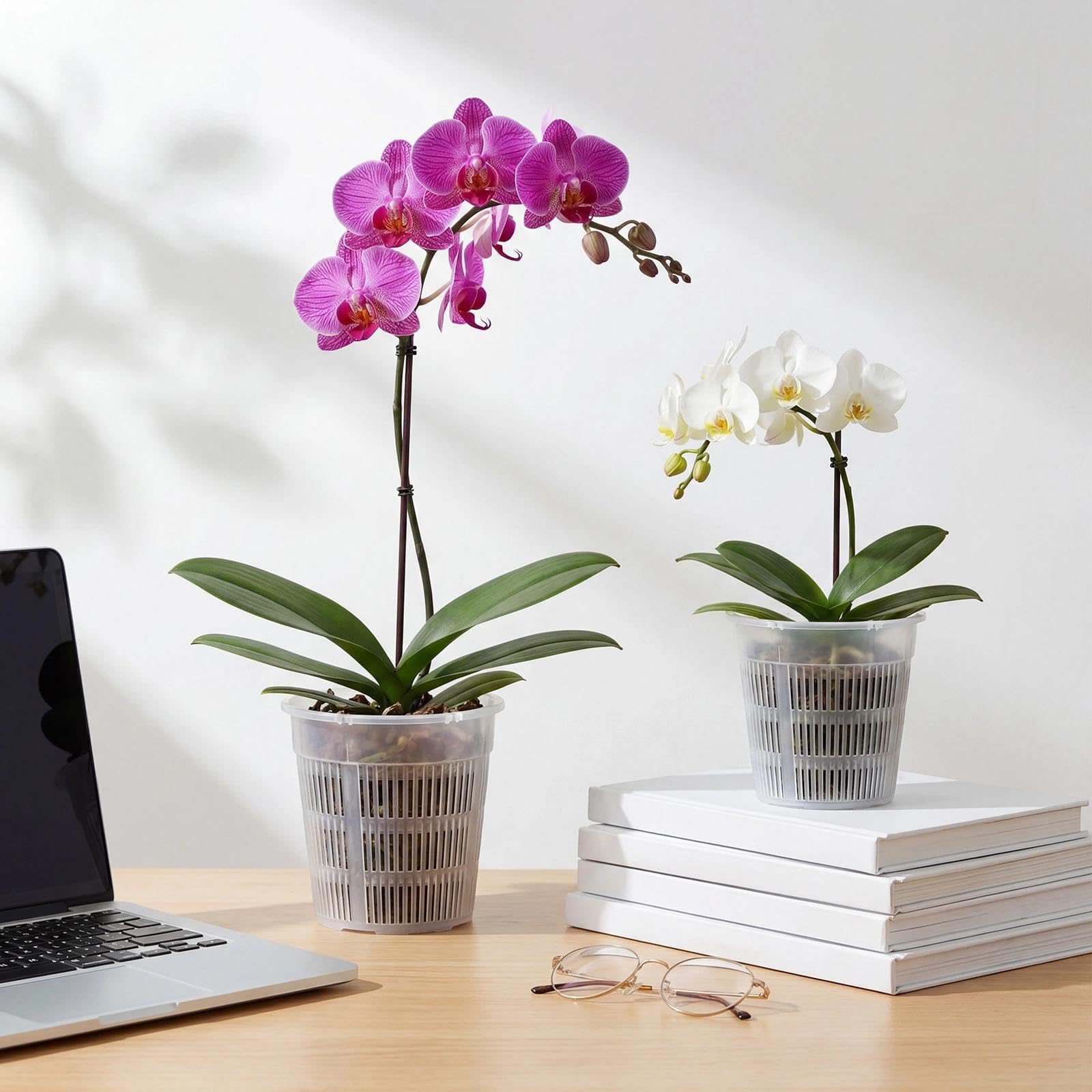 Set da 9 Vasi Trasparenti per Orchidee in Plastica, 11/14/16 cm con Foro di Drenaggio, Vasi per Piante da Interno, Fioriere, Balcone e Giardino, Cachepot per Orchidee e Piante da Appartamento