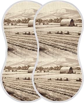 Farmer with Bales Baby Burp Cloths for Boys and Girls, 2 Pack Absorbent Muslin Baby Burp Cloths, Soft Newborn Towel for Unisex 22X11
