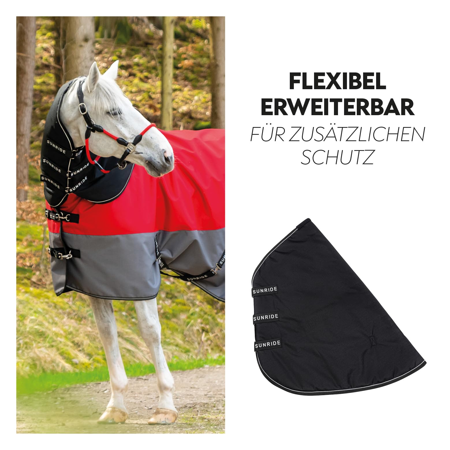 SUNRIDE Manta de invierno de 100 g para caballos (Estocolmo), combinable con mantas, impermeable, columna de agua de 3.000 mm, extremadamente transpirable, 1200D (rojo, 145 cm)