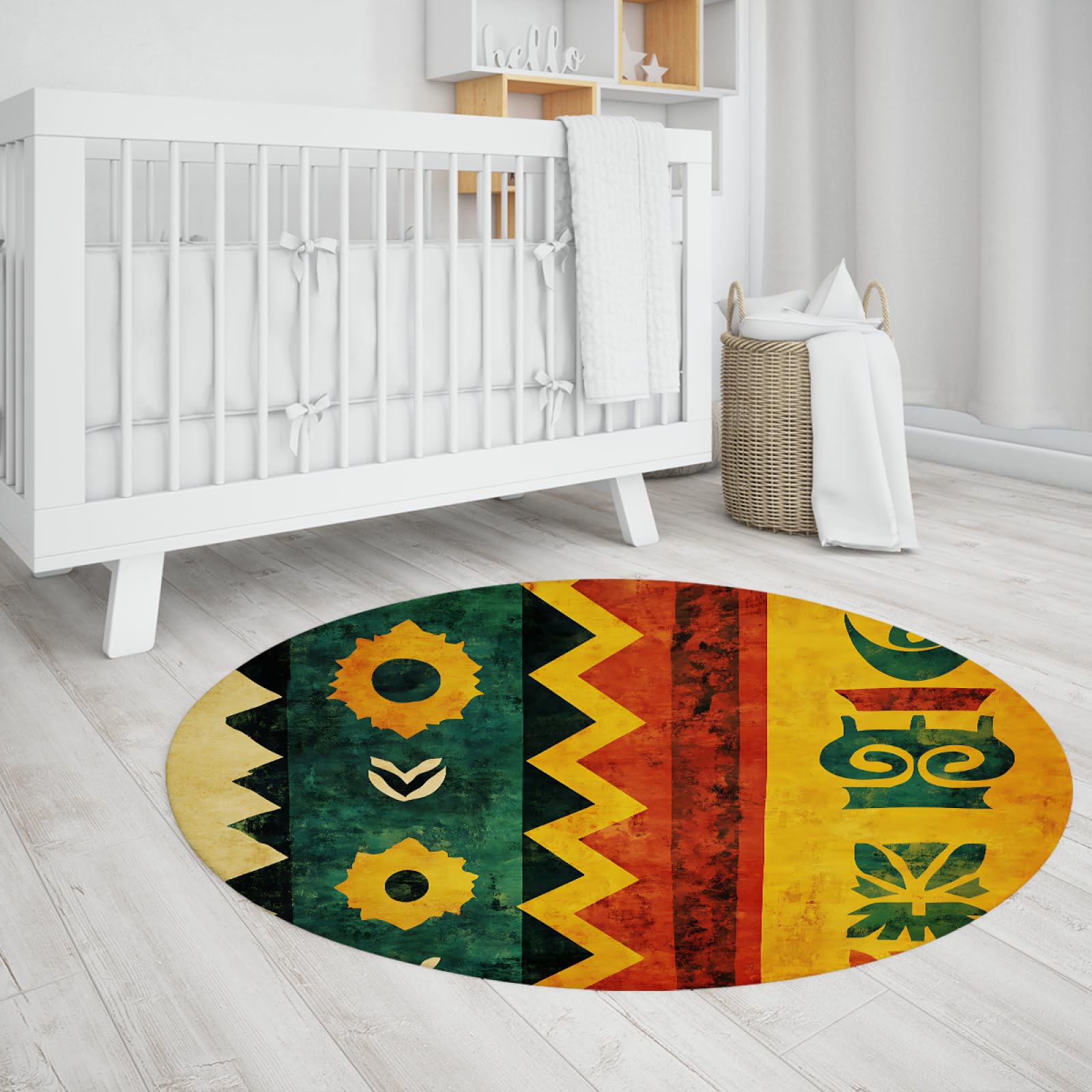 Tappeto rotondo azteco geometrico colorato Tappeti tribali astratti nativi americani tappeto antiscivolo lavabile per la decorazione domestica del soggiorno 80cm