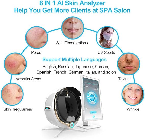 3D Skin Analyzer Machine, 36MP Professional Skin Analyzer for Deep Water,Oil,Pigmentation & Pore Testing, 8 Spectral Analysis + 14 Indicators + Cloud Computing Storage,for Home & Beauty Salon 13.3in