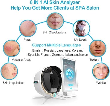 3D Skin Analyzer Machine, 36MP Professional Skin Analyzer for Deep Water,Oil,Pigmentation & Pore Testing, 8 Spectral Analysis + 14 Indicators + Cloud Computing Storage,for Home & Beauty Salon 13.3in