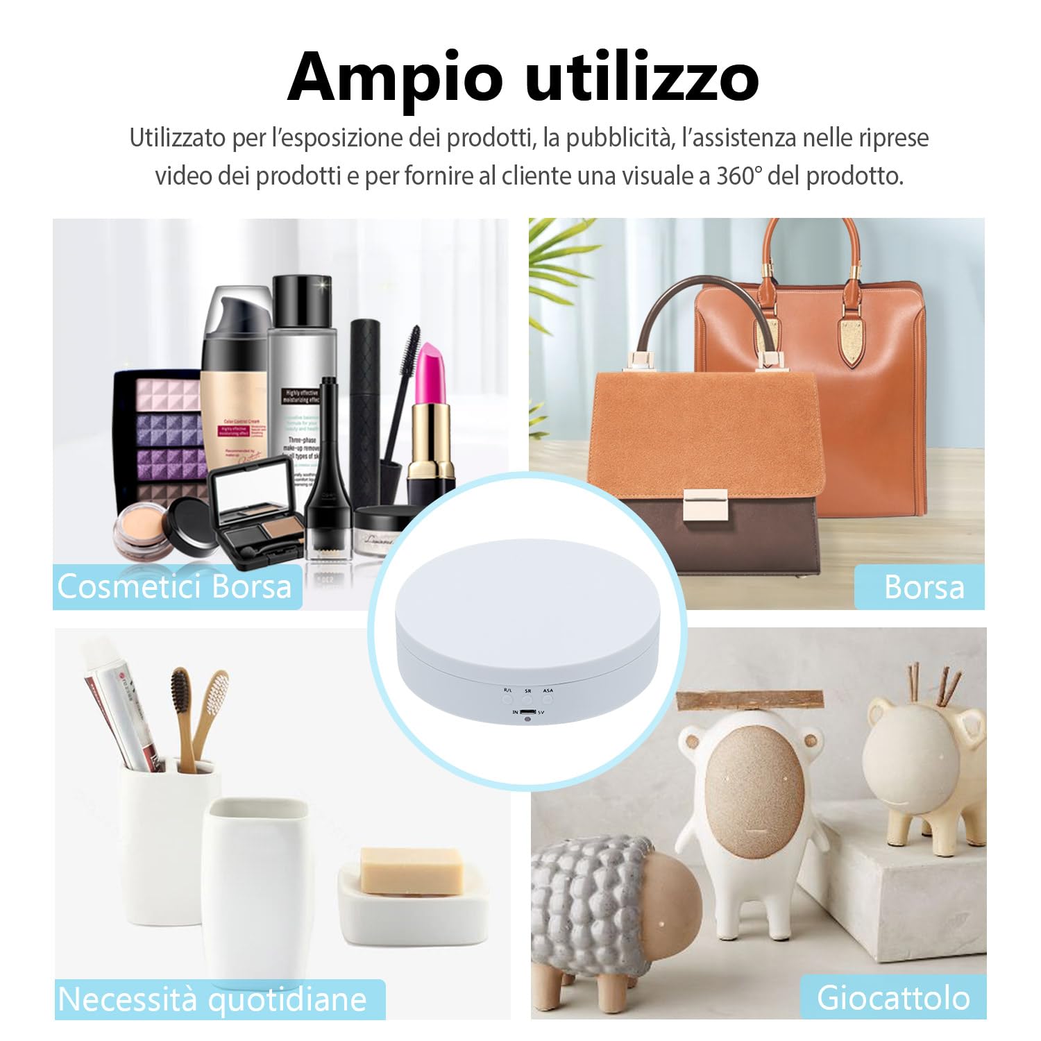Mcbazel - Espositore Girevole a 360°, Girevole Elettrico da 4,6", Piatto Girevole Elettrico a Basso Rumore 3KG per Gioielli, Prodotti per Fotografia,Orologi, Tazze - Bianco
