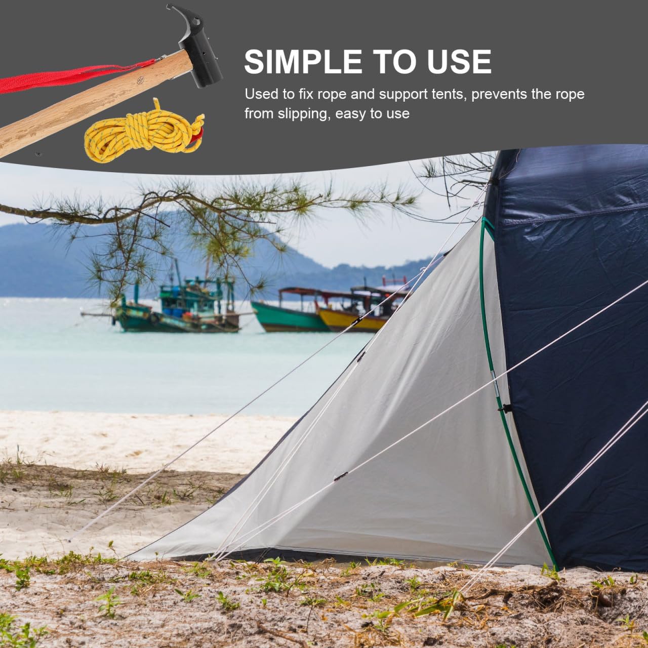 Camping Hammer Peg Kit with Steel Head and Wooden Handle, Tent Fixing Tool Set for Outdoor Ground Nails, Multipurpose Camping Mallet for Hiking and Tent Stakes Installation