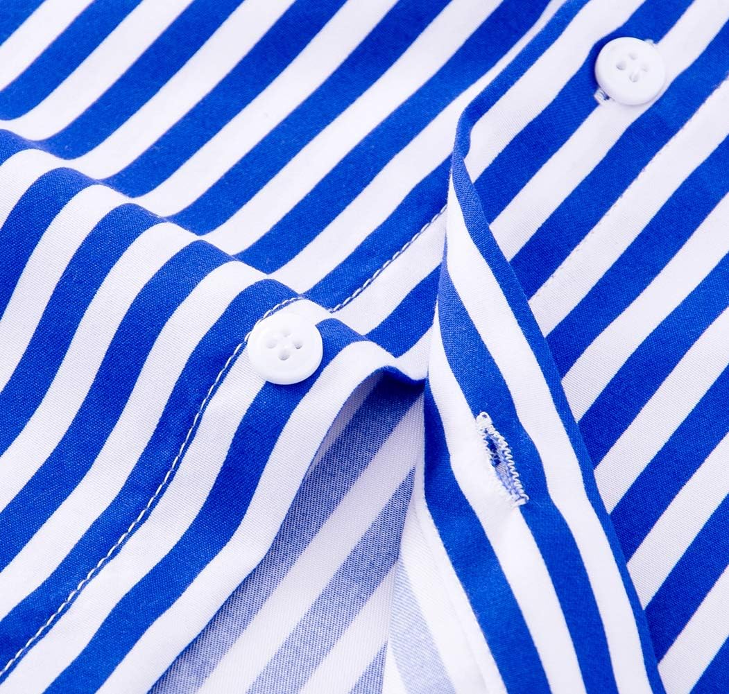 Men's Casual Business Vertical Striped Button Down Long Sleeve Dress Shirts - Image 4