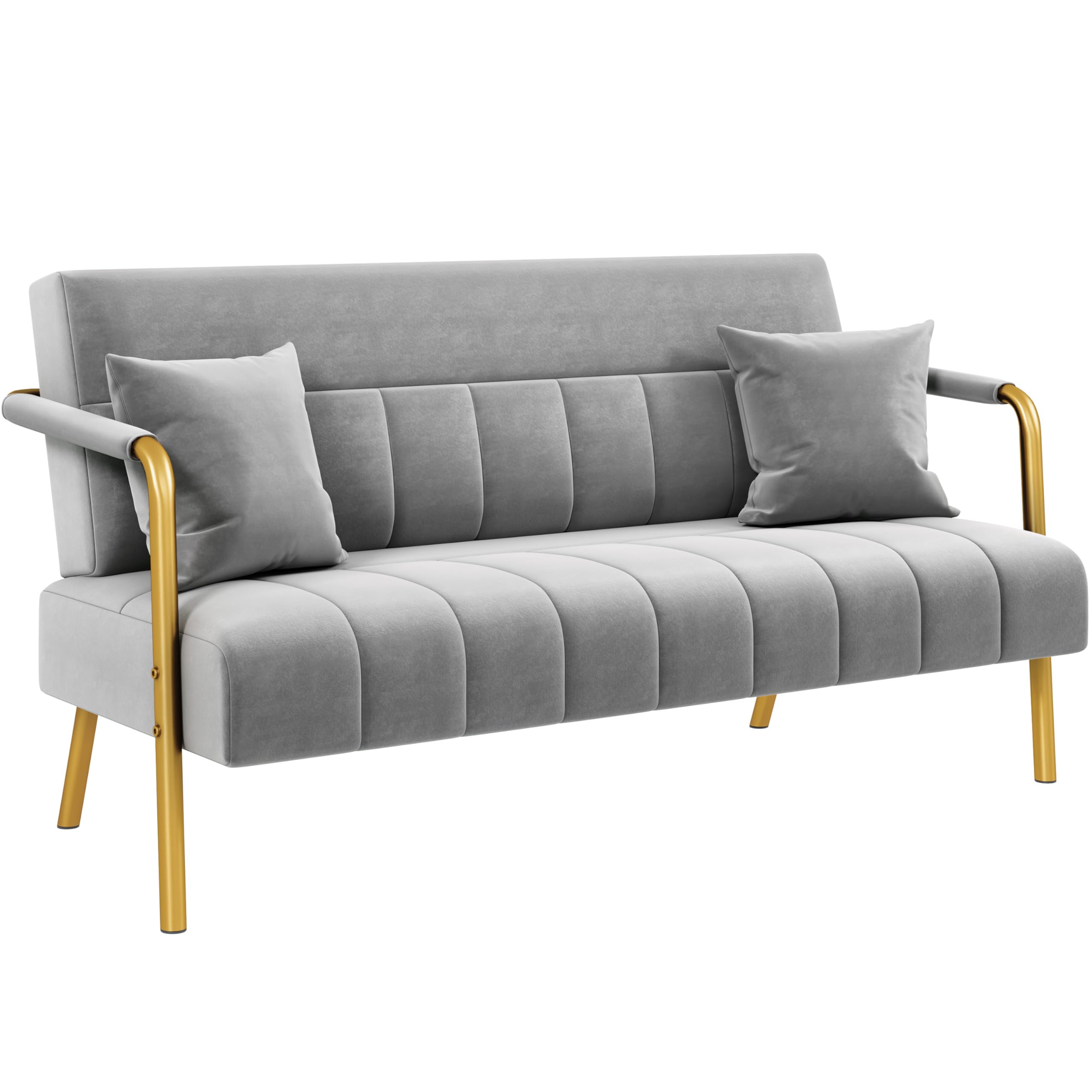 Yaheetech Divano Imbottito a 2 Posti in Velluto Divanetto da Salotto con Braccioli 143,5 cm × 71,5 cm × 75,5 cm Sofa Moderno con 2 Cuscini Divano per Soggiorno Camera da Letto Grigio Chiaro