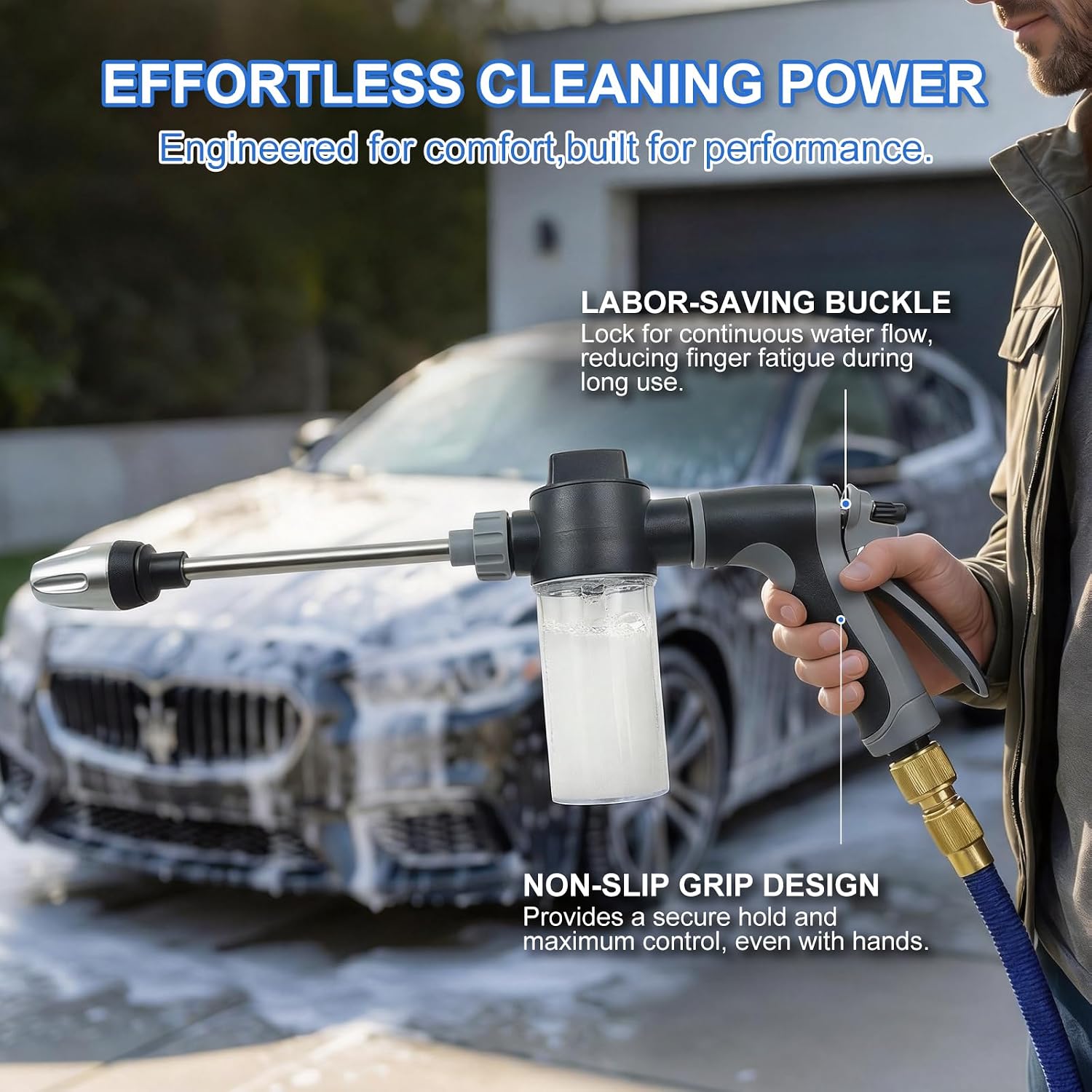 aquoxis pressure washer gun, high pressure jet hose nozzle, 3 spray modes handheld pressure washer nozzle for 3/4" garden hose, watering sprayer for cleaning yard patio car pets, easy to install (b)