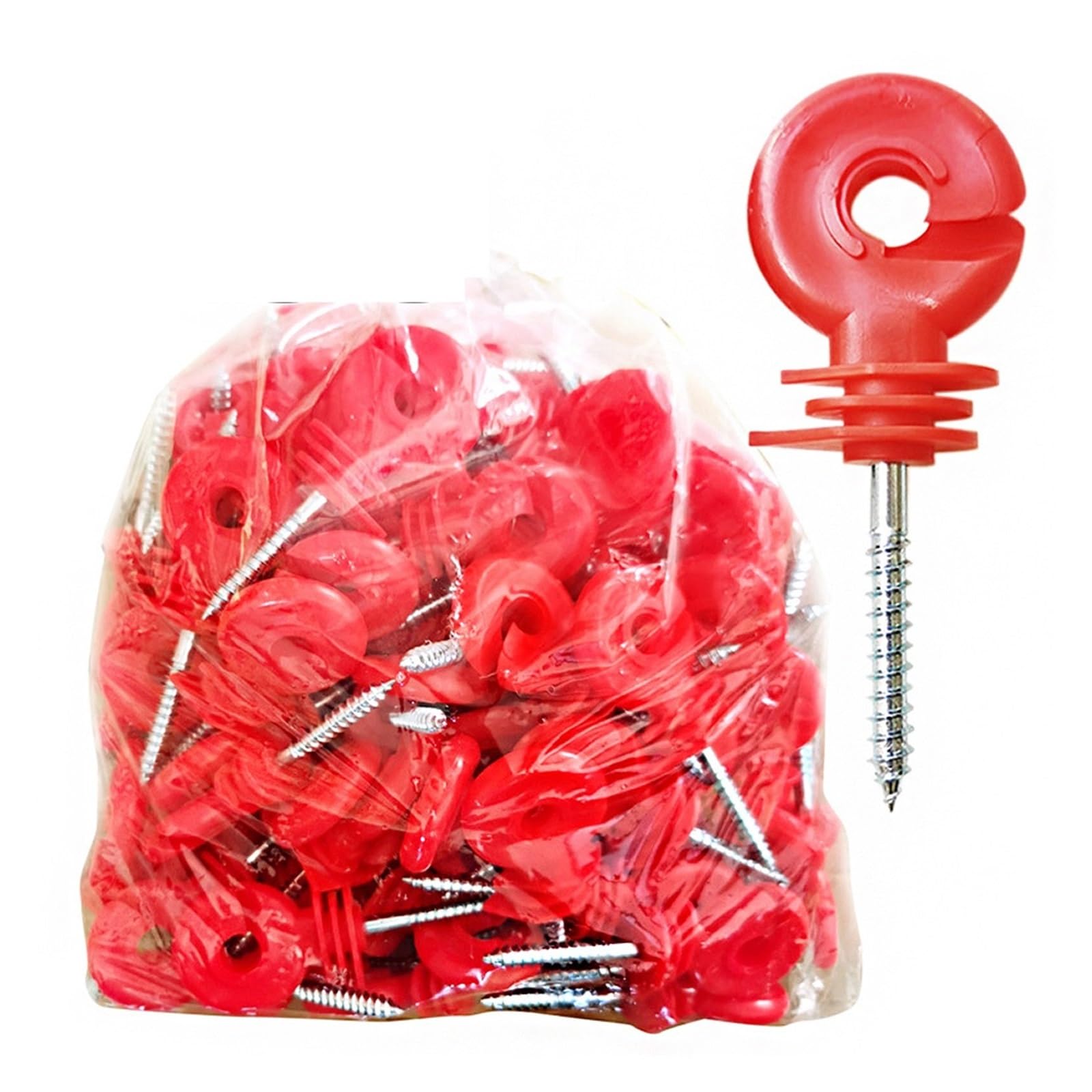 100 Pcs Elektrische Zaun Isolator Schraube-in Valla Aislante Ring Post Holz Poste Isolant Weide Garten Liefert Zubehör Werkzeuge(100 red insulators)