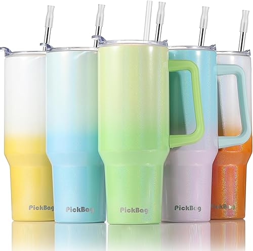 Vaso de 40 onzas con asa y tapa con pajilla, reutilizable, aislado, de acero inoxidable, botella de café de viaje, 100% a prueba de fugas, mantiene