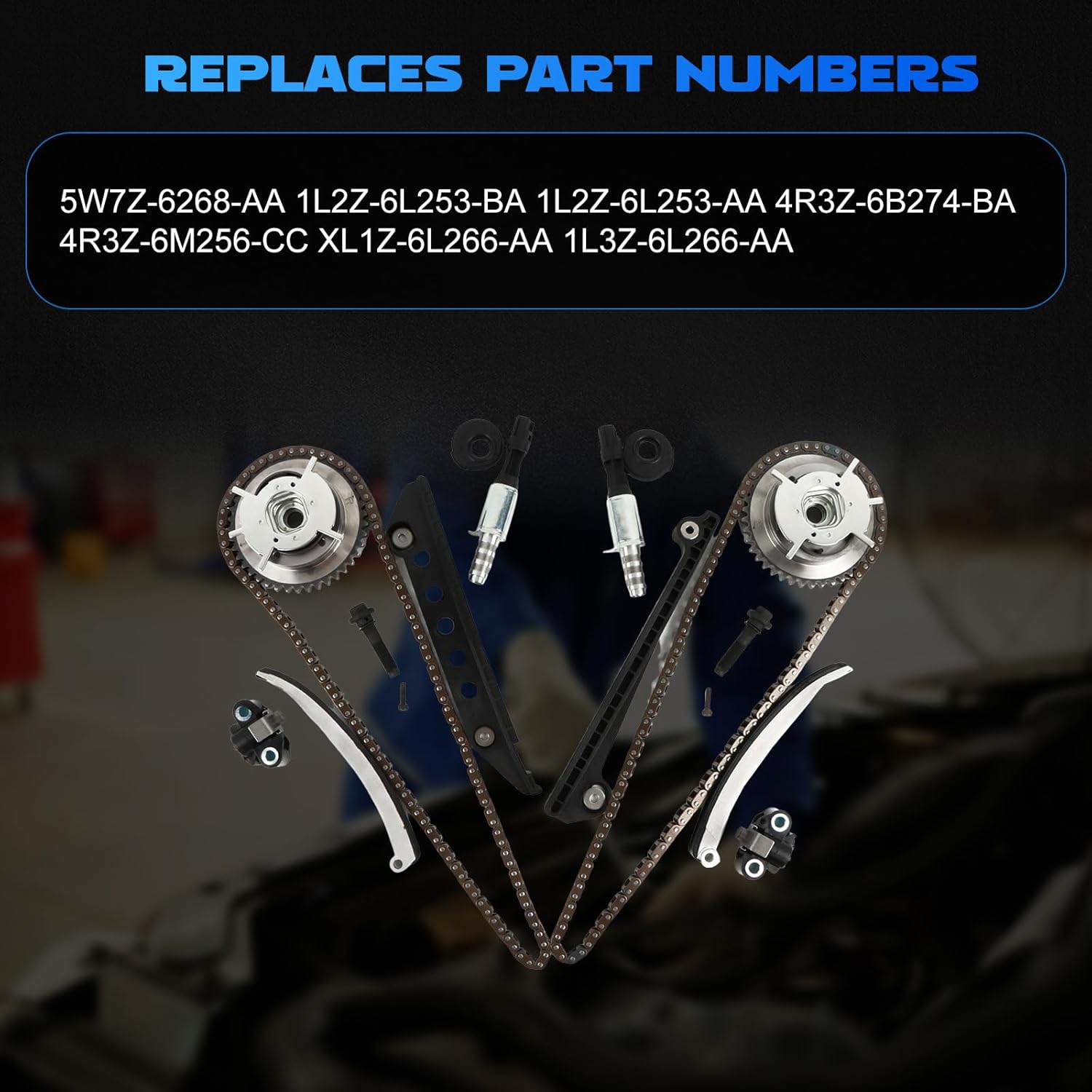 Engine Timing Chain Kit Timing Chain Kit Fits for 2009-2010 F150, 2006-2010 Explorer, 2005-2010 Mustang, 2006-2010 Mountaineer 4.6L, Replace OE 5W7Z-6268-AA, 1L2Z-6L253-BA