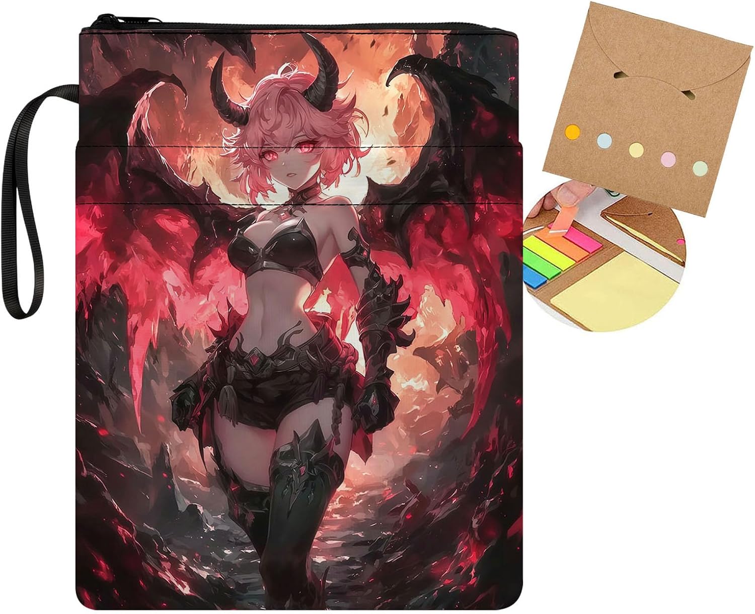 Book Sleeve with Zipper, Water-Resistant Book Protector for Hardcover & Paperback, Front Pocket & Handle, Padded Pouch for Bibles and Journals, 11.4 x 8.7 InchAnime Succubus Girl