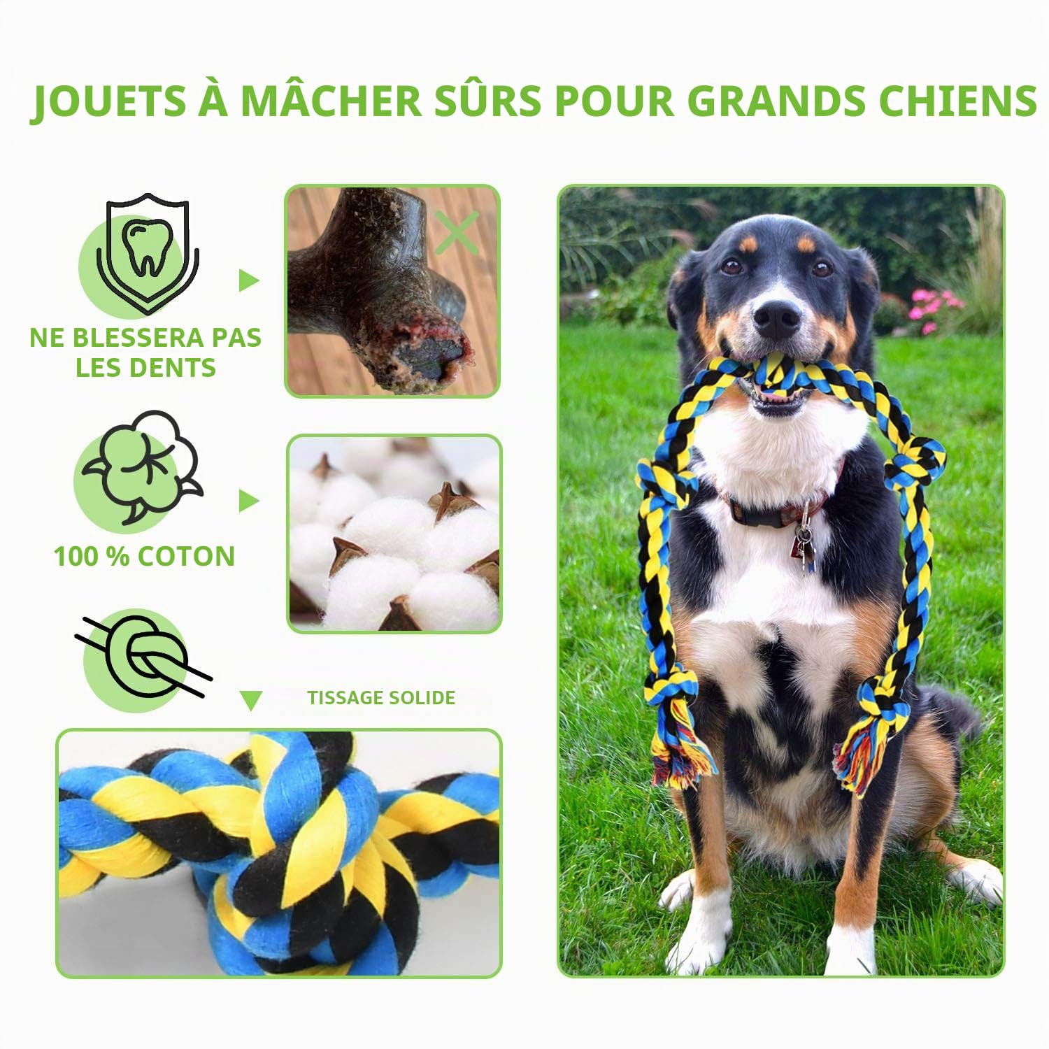 Grand Tough Chewing Convient à la Mastication Tyrannique Gros Chien Heavy Duty Dental Rope Set pour Chien de Taille Moyenne, 5 Noeuds Indestructible Coton Chiot Molaire