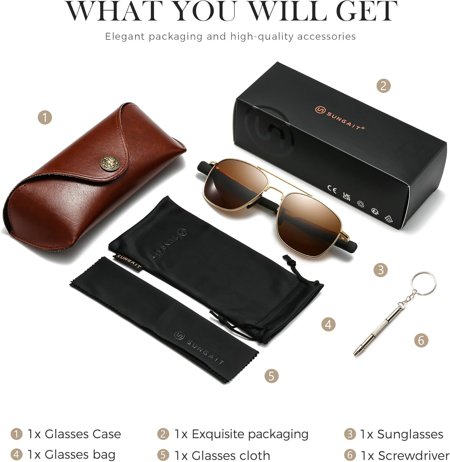 SUNGAIT Men's Military Style Polarized Pilot Aviator Sunglasses Bayonet Temples - Image 7