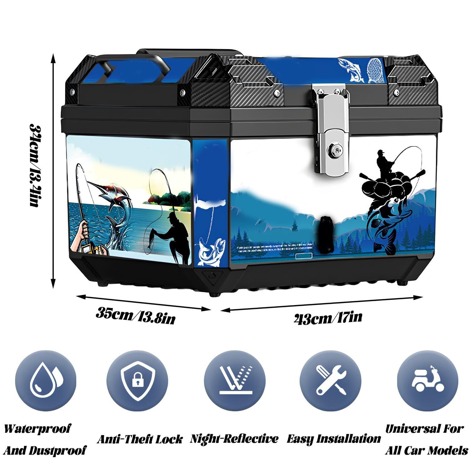 Top Case Moto 48L con Placa De Montaje Incluida, Maletero De Moto Rígido Impermeable, Espacio Suficiente para Casco Integral, Diseño para Desplazamiento Diario(48L B1)