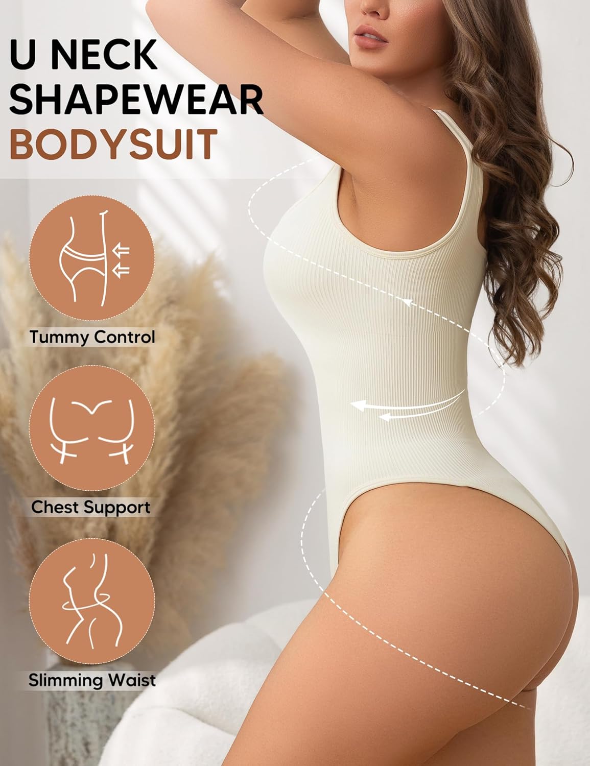 Women's Bodysuit Square Neck Sleeveless Sexy Ribbed Slimming Tank Top Thong Bodysuit - Image 4