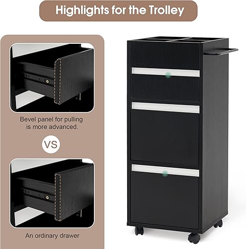 Miniatura 4 de BarberPub Carrito de salón con cajones, carrito de peluquería, gabinete de almacenamiento, organizador de belleza, equipo de spa 2039 (negro)