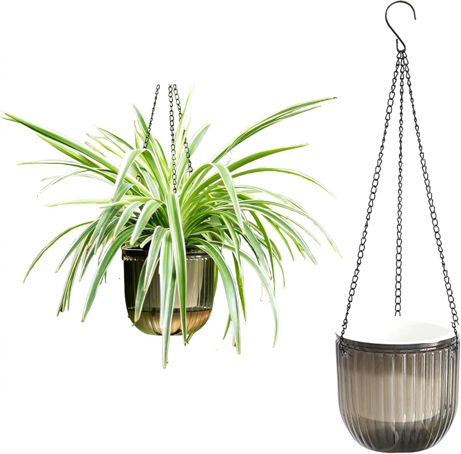 Meicynhoger 2-Pack Vintage Self-Watering Hanging Planter - 6.5" Clear Flower/Plant Pot with Hooks for Indoor Outdoor,Table, Balcony, Wall,Deck,Garden (3 Colors, 6.5")