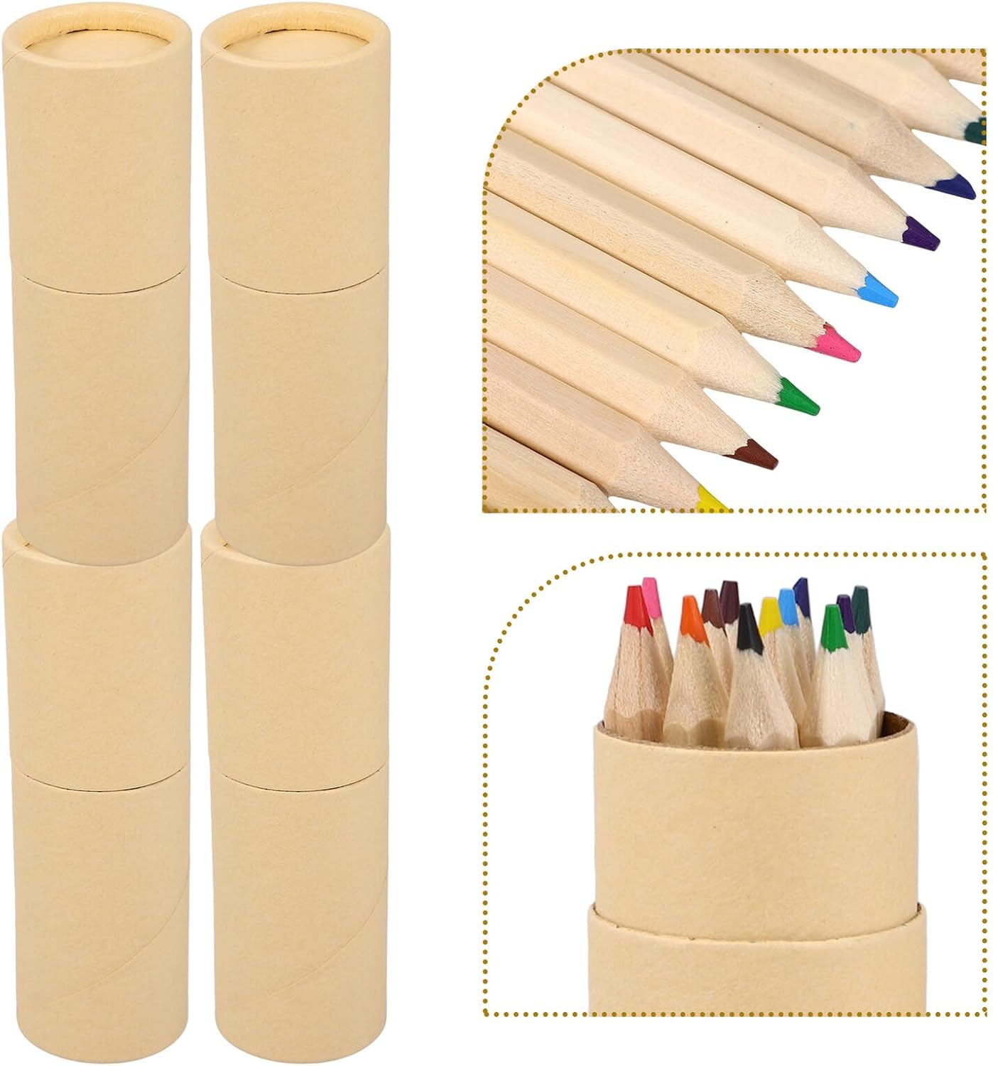 Mikikit 12 Boxes Natural Wood Colored Pencils Set and Students, Short Length Multi-use Painting and Drawing Pencils, Portable 12-color Bulk School Art Supplies