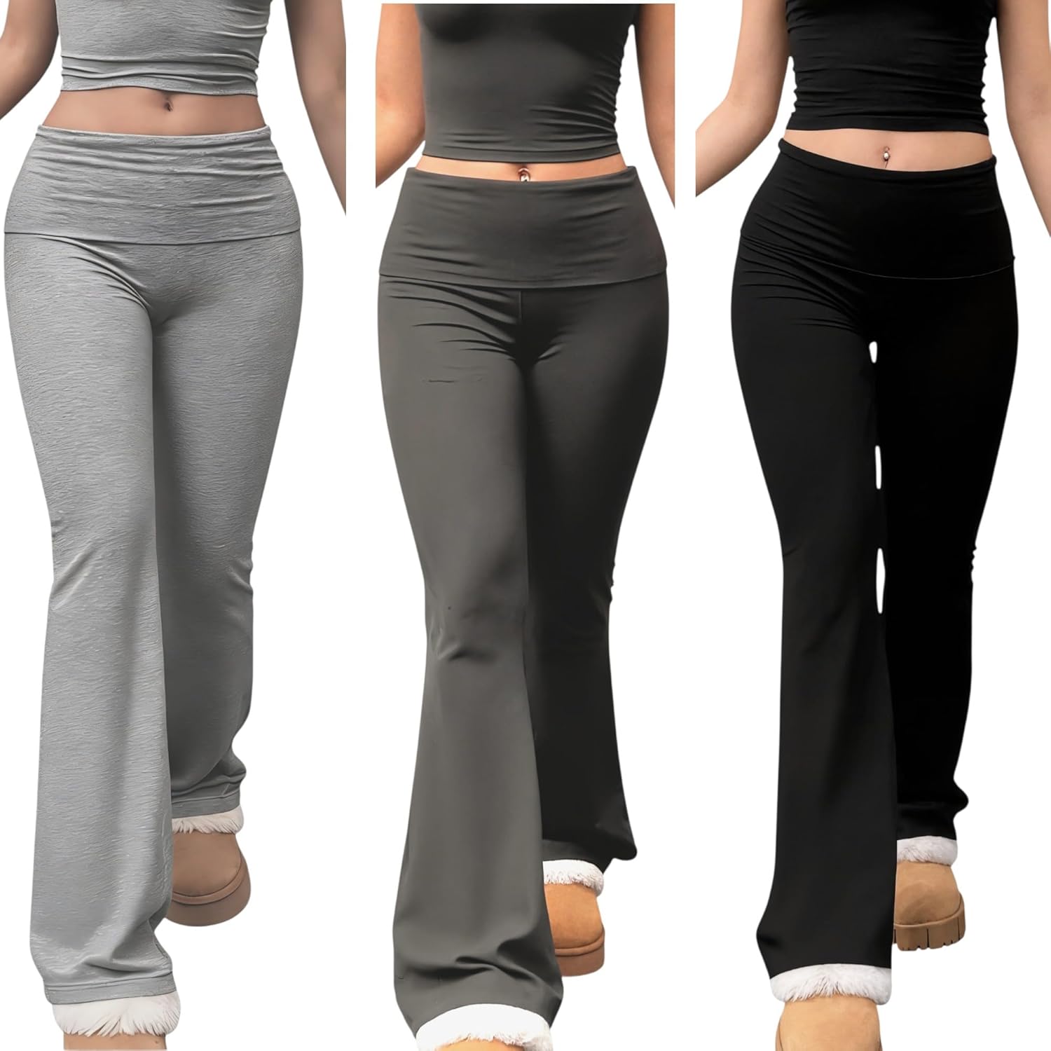 Women’s Plus Size 3PCS Flare Yoga Pants High Waisted Bootcut Leggings with Tummy Control Soft Gym Workout Casual Wear