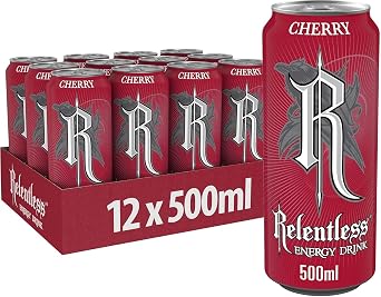 Relentless Cherry Energy Drink, 500ml, Pack of 24 by Kandy Collection