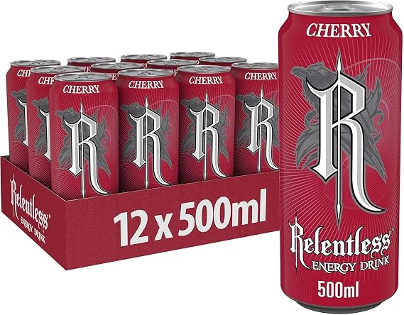 Relentless Cherry Energy Drink, 500ml, Pack of 24 by Kandy Collection