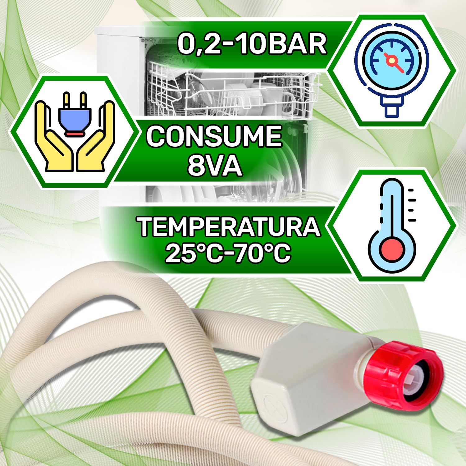 Aquastop Lavavajillas Manguera Tipo 1ES-L ha Longitud Manguera 1,5 m Longitud Total 2,19 m Válvula Ø 3/4" 1885090400 1760360100 para Beko 481253029201 para Whirlpool - MADE IN EU - ONIX TECH