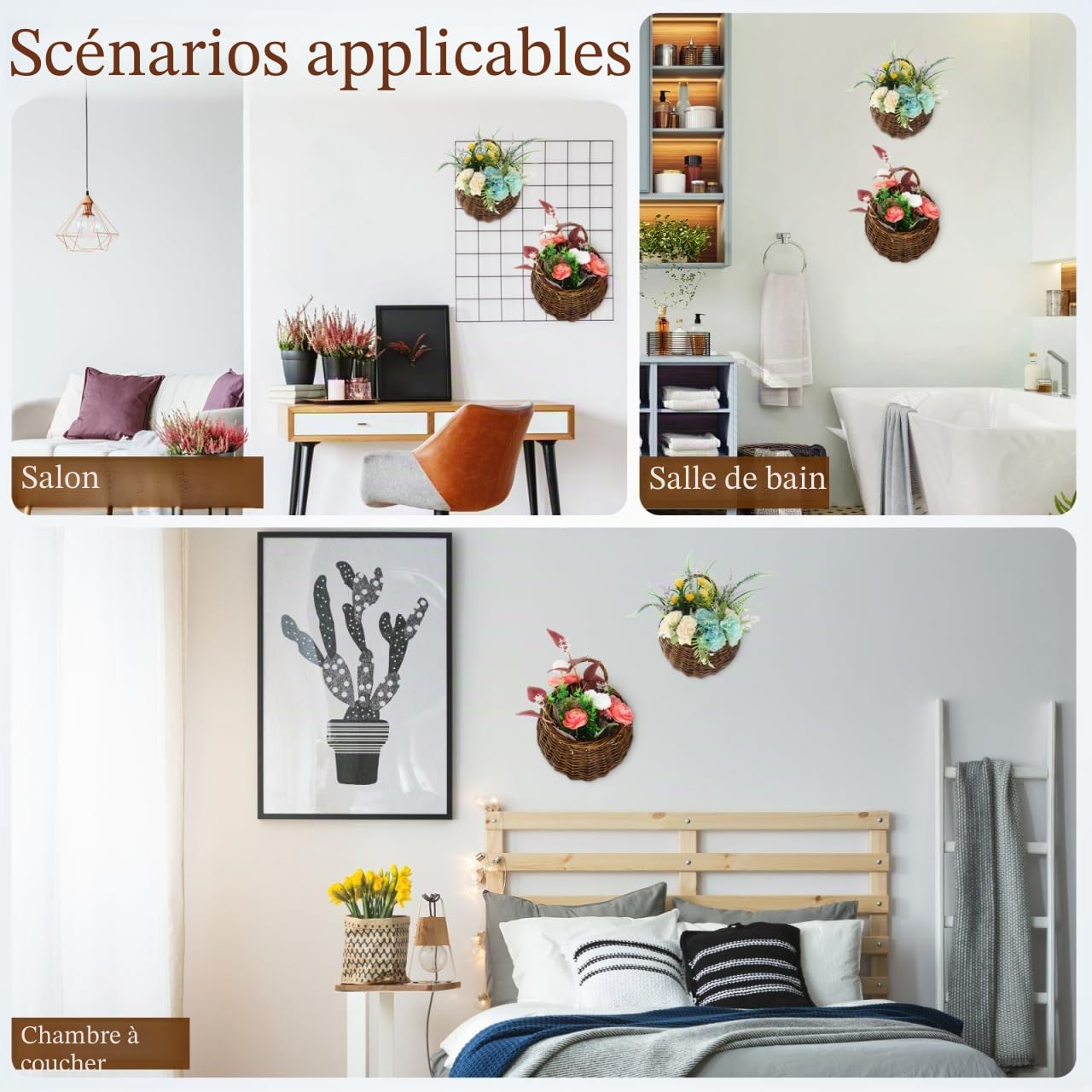 Operitacx 2pièces Panier Mural à Fleurs Rotin Tressé Lot de Paniers Suspendus pour Décoration Intérieure Élégante Et Pratique