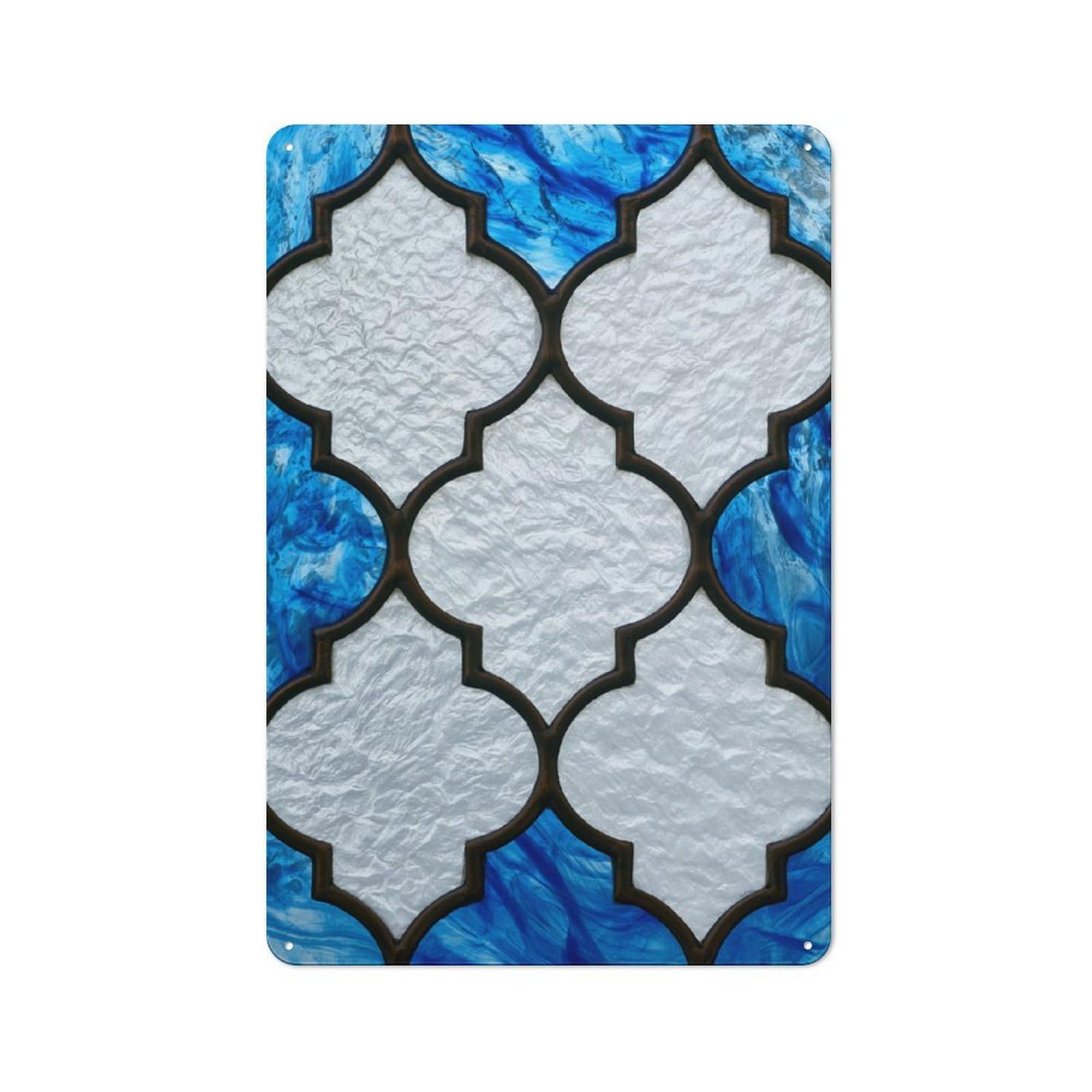 Jubonexis Stained Glass Blue And White Diamond Shapes Tin Metal Signs Wall Art Decorations for Bar Pub Club Cafe Room Farmhouse White 30x20cm