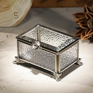 Glass Vintage Jewelry Box Keepsake storage Trinket Ring Display Box Home...