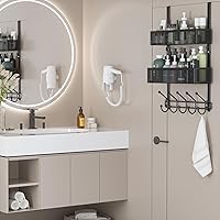 Vista 2 de Organizador de ganchos ajustables para colgar sobre la puerta, perchero con 2 cestas de malla y 10 ganchos, organizador de almacenamiento trasero