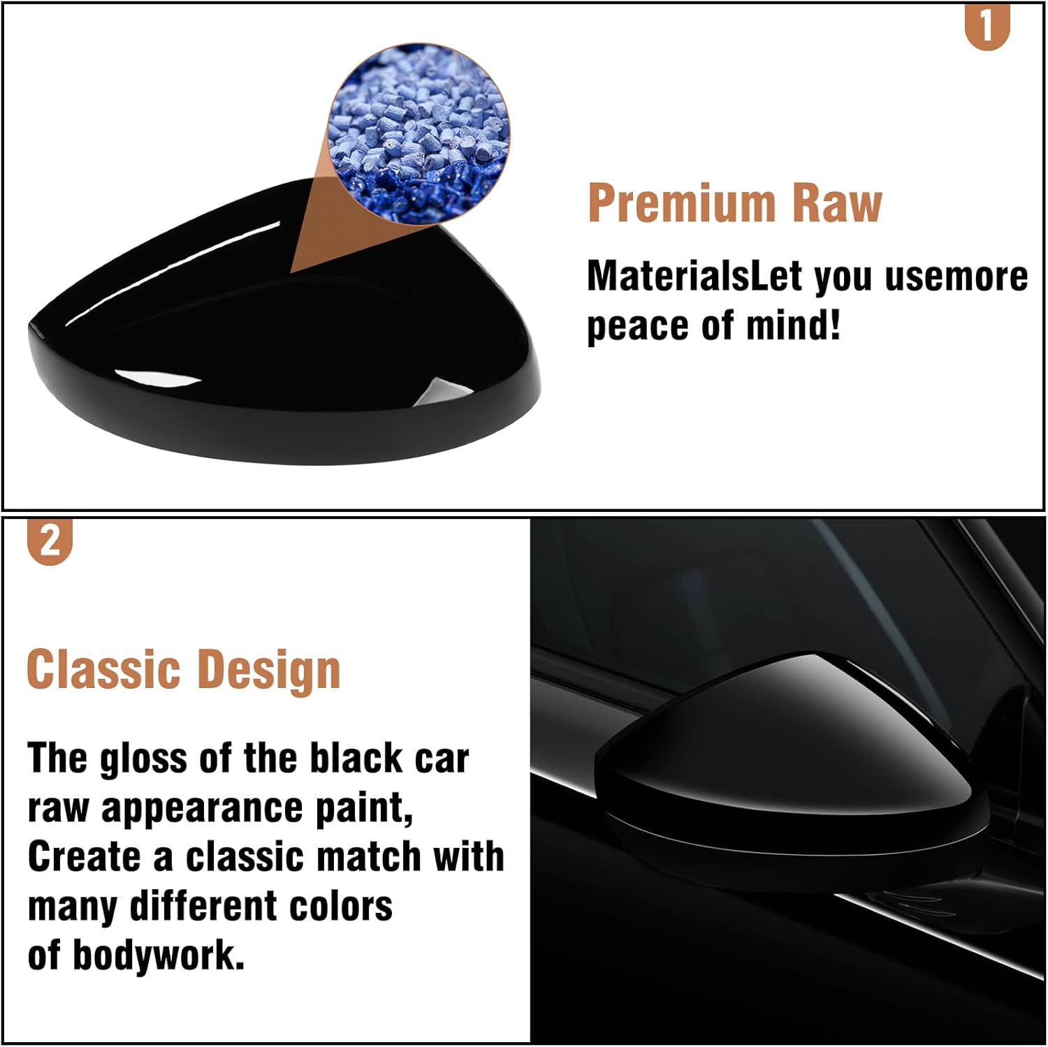 Moonlinks Compatible with Honda Civic 11th Gen 2022-2025 LX EX EX-L Si Sedan Sport Side Mirror Cover Replacement, Glossy Black Right Passenger Side Clip-on Mirror Cap WITHOUT Turn Signal