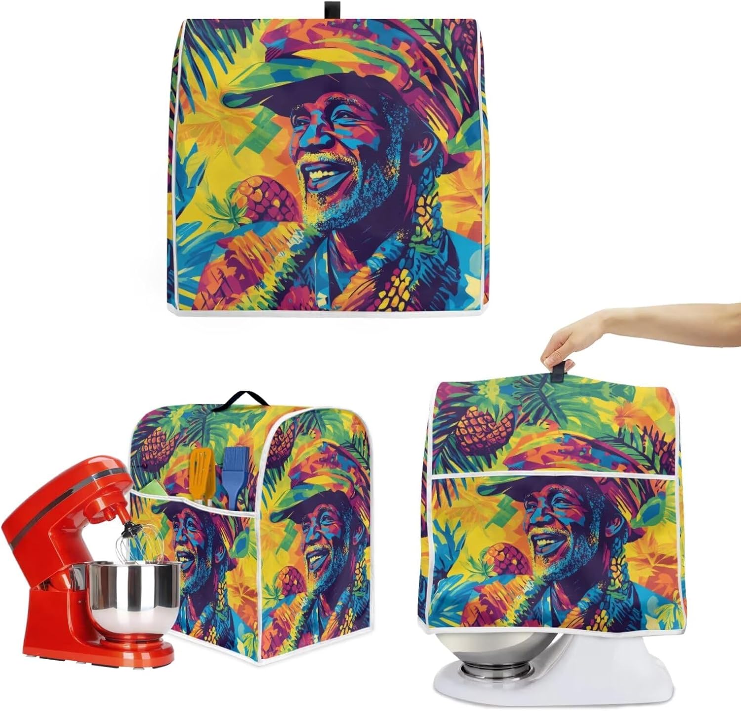 Kitchen Aid Mixer Cover & Tea Cosy for Teapot Set,Pineapple Jamaican Kitchen Kettle Dust Cover Stand Mixers Dust Covers Compatible with 4.5-5 Qt Mixer, Coffee Maker Blender Juicer Small