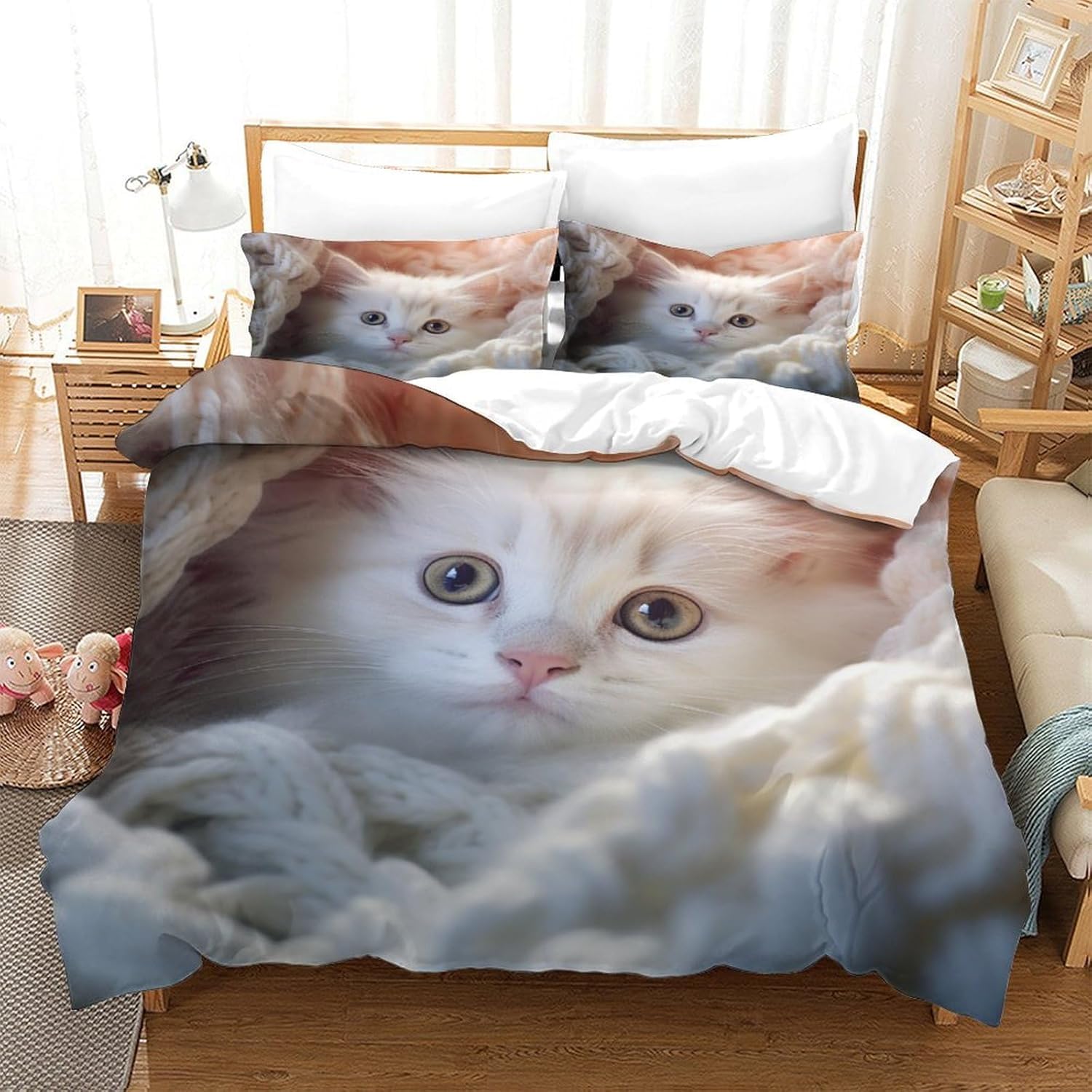 Housse de couette 260x230 microfibre hypoallergique de qualité supérieure avec motif chat 3D
