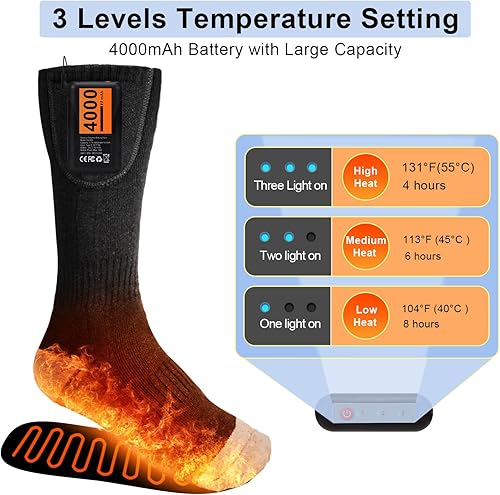 Miniatura 2 de Calcetines calefactables, calcetines eléctricos para hombres y mujeres, batería recargable de 4000 mAh, con aislamiento térmico de hasta 8 horas,