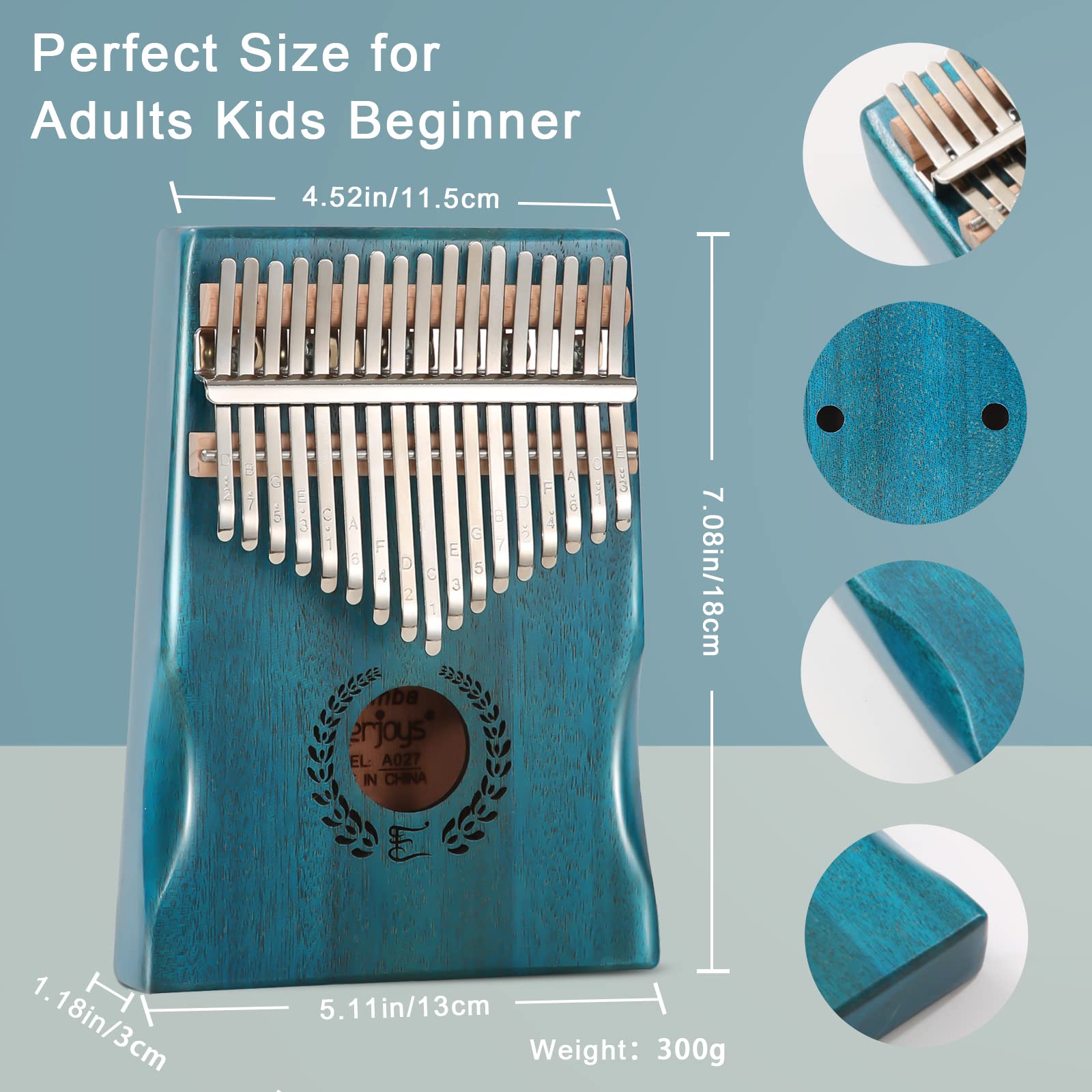 Everjoys Kalimba - Piano da pollice a 17 tasti, portatile, con custodia protettiva, libro di canzoni veloce per imparare, martello per accordare, kit tutto in uno, naturale