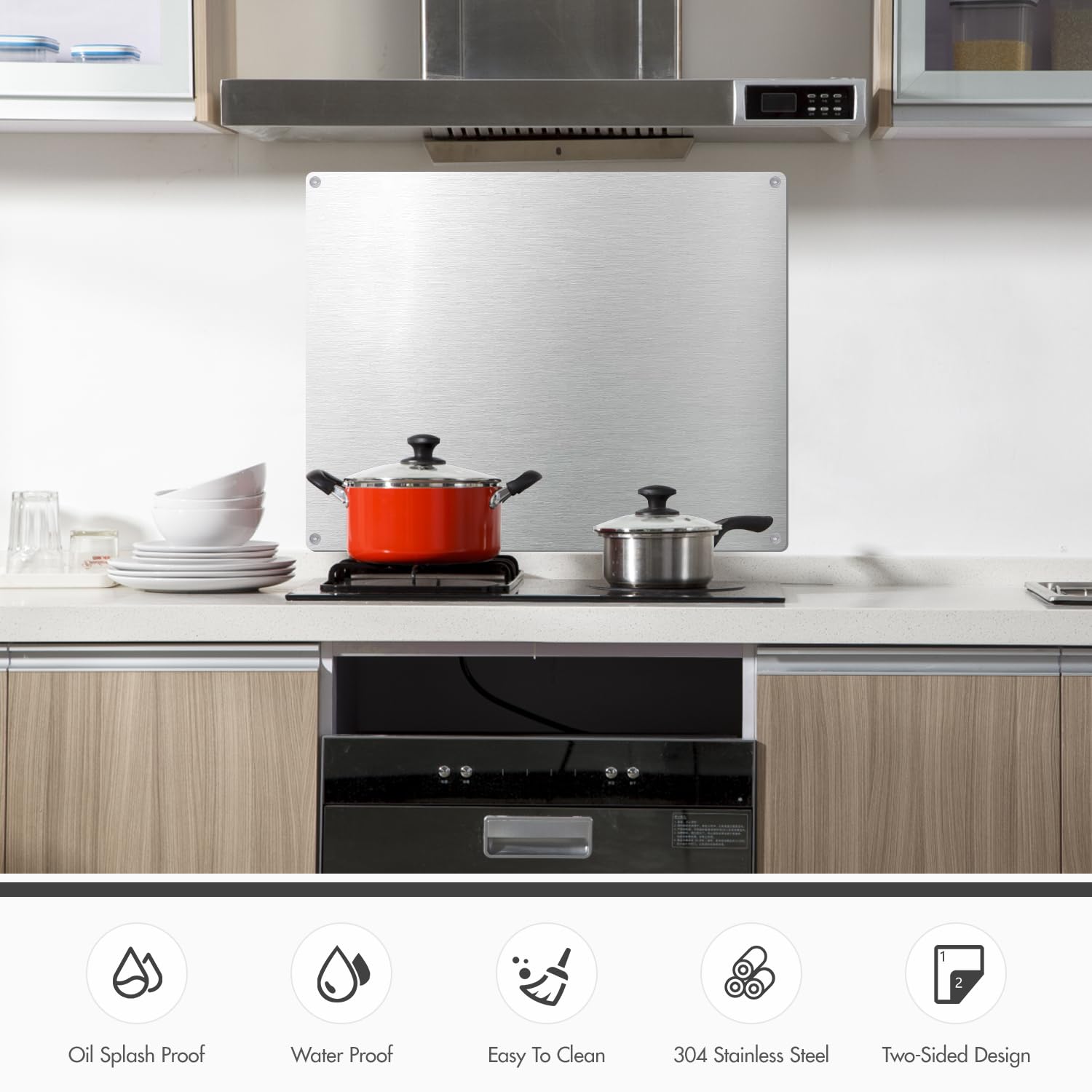 Micmi 24 X 30 Stainless Steel Stove Backsplash, Reversible Flat Metal Guard Range