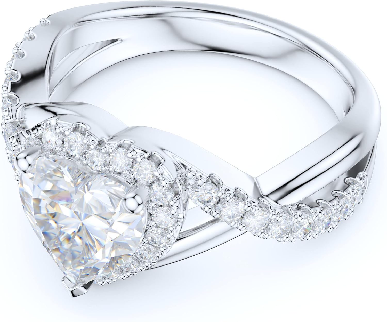 Sterling Silver Split Shank Fancy Infinite Heart Shape Simulated Diamond or Genuine Moissanite Halo Ring Promise Ring Engagement Ring - Image 3