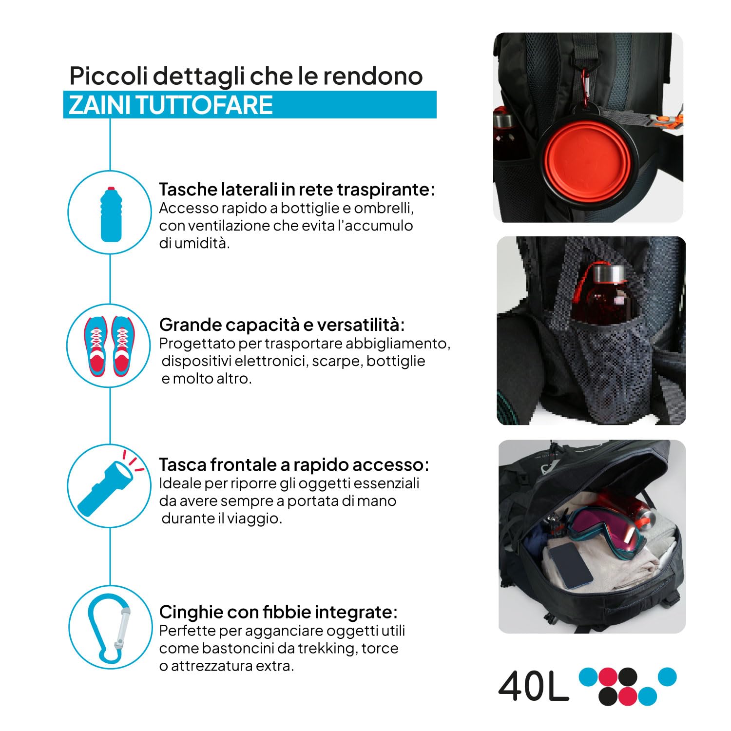 OcioDual Zaino Trekking 60 Litri Blu, Zaino Montagna Leggero Impermeabile Pieghevole, Zaini Campeggio, Escursionismo, Attraversamenti, Backcountry, Walking, Sport
