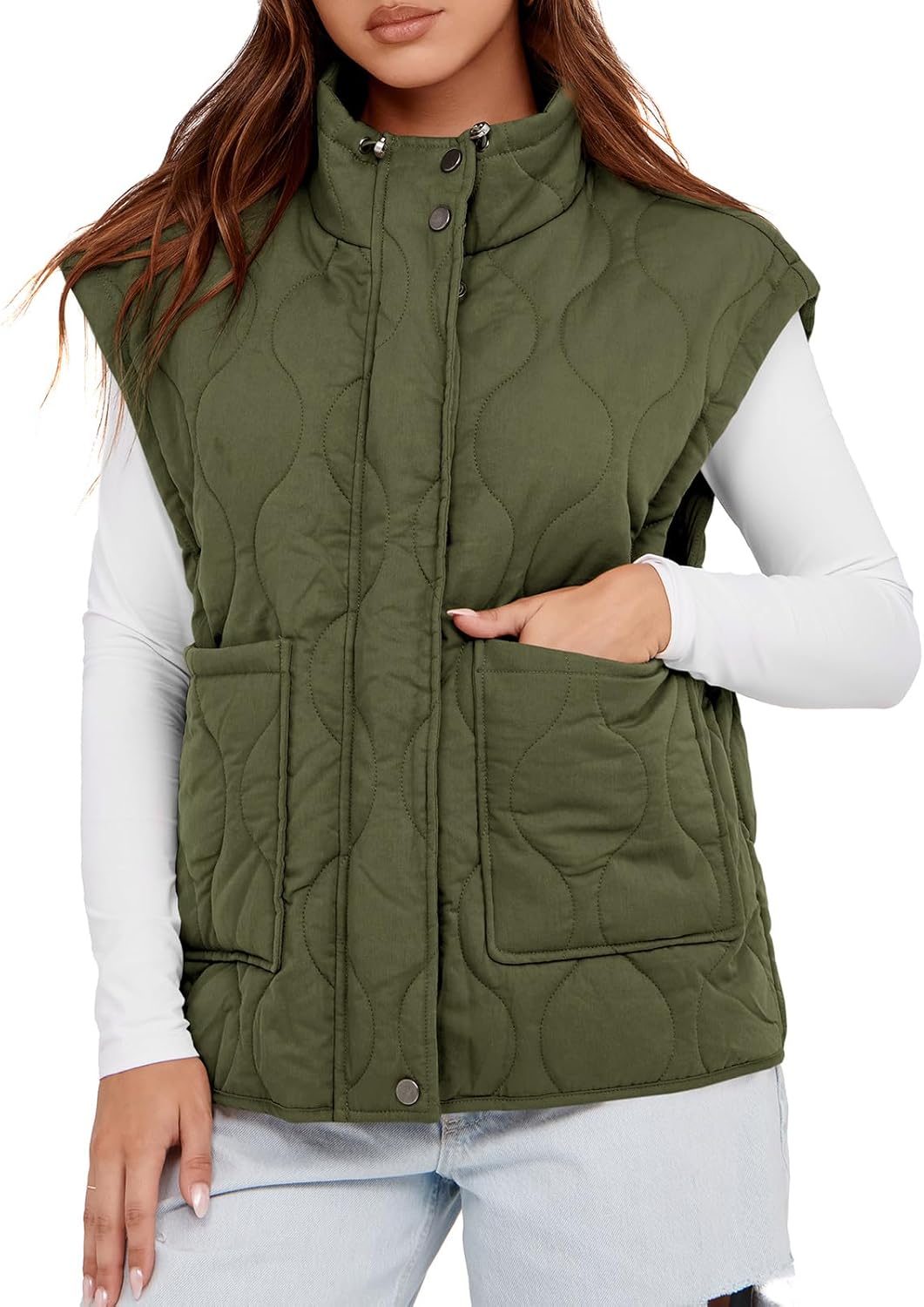 Cicy Bell Womens Quilted Puffer Vest Stand Collar Zip Up Winter Lightweight Padded Gilet Outerwear - Image 2
