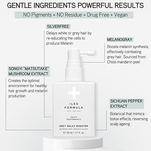 Miniatura 3 de ILES FORMULA Refuerzo de cabello anti gris retardado  Spray de tratamiento botánico sin enjuague con Silverfree y Melanogray para restaurar el color